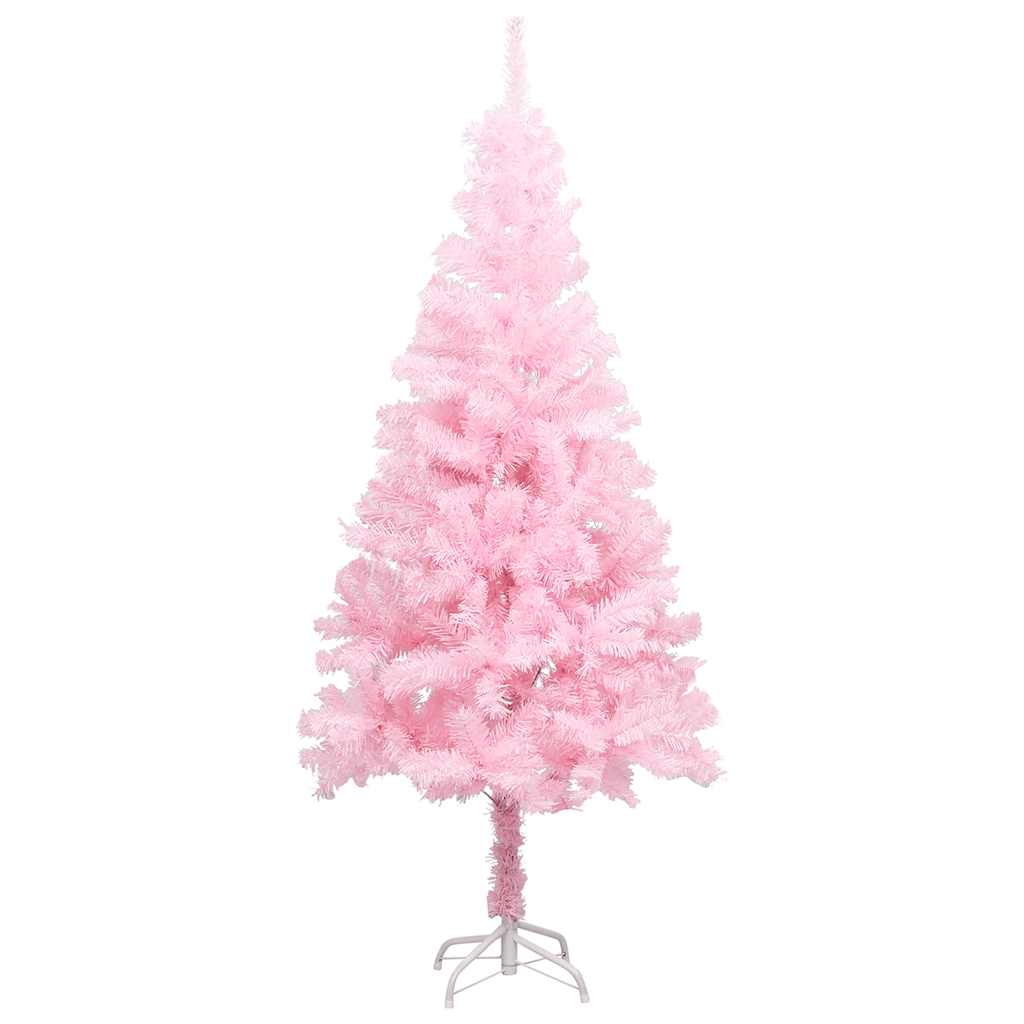 kunstigt juletræ med lys og kuglesæt 120 cm PVC lyserød