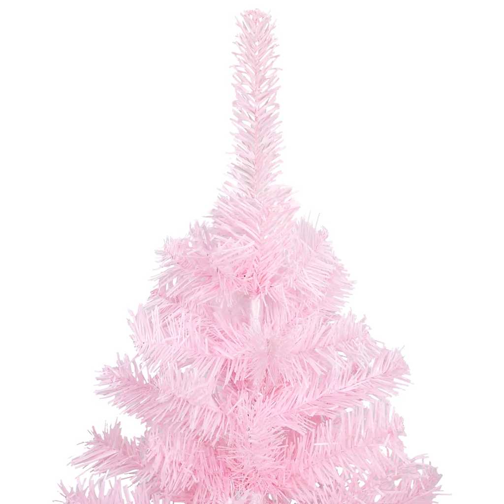 kunstigt juletræ med lys og kuglesæt 120 cm PVC lyserød