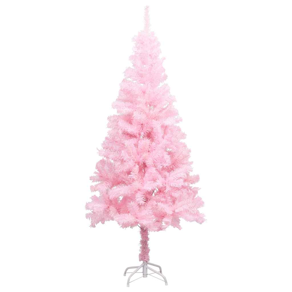 kunstigt juletræ med lys og kuglesæt 150 cm PVC lyserød