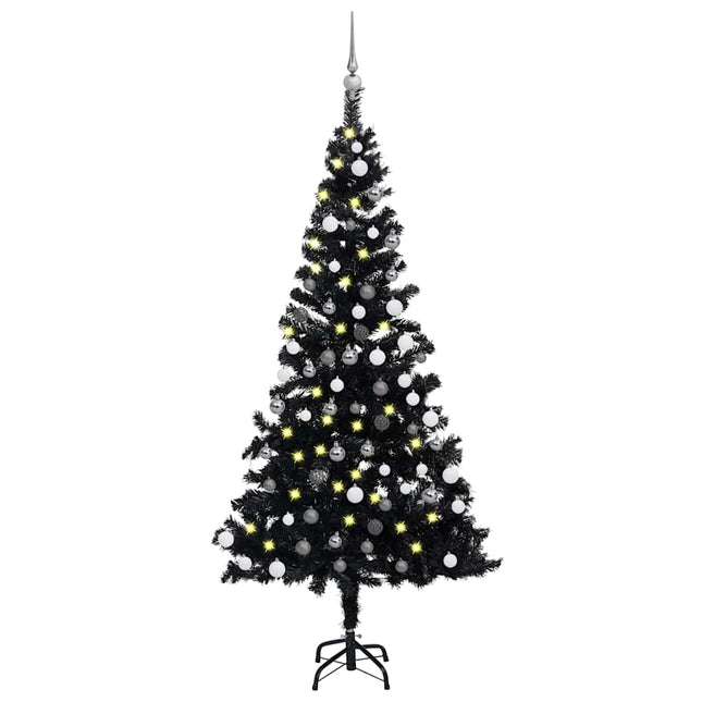 kunstigt juletræ med lys og kuglesæt 120 cm PVC sort