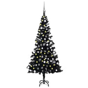 kunstigt juletræ med lys og kuglesæt 120 cm PVC sort