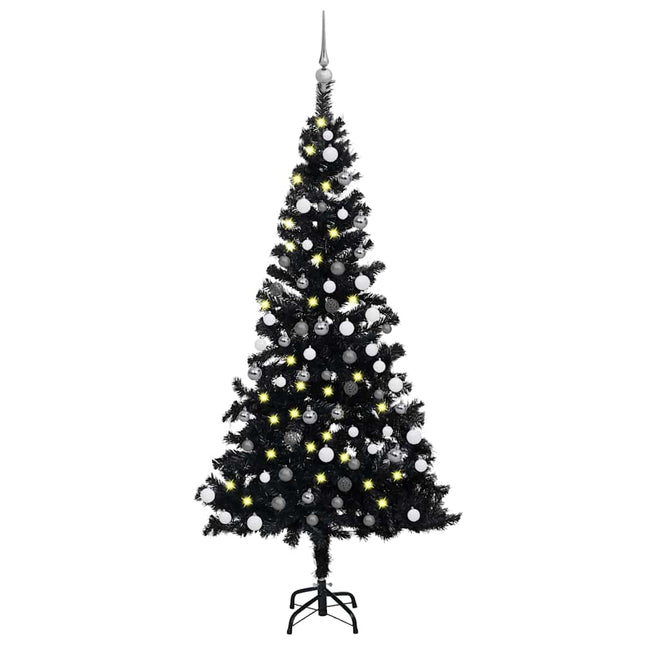 kunstigt juletræ med lys og kuglesæt 150 cm PVC sort