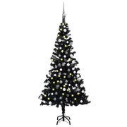 kunstigt juletræ med lys og kuglesæt 180 cm PVC sort