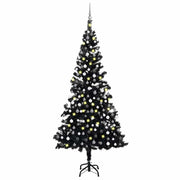 kunstigt juletræ med lys og kuglesæt 210 cm PVC sort