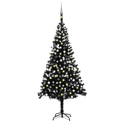 kunstigt juletræ med lys og kuglesæt 240 cm PVC sort