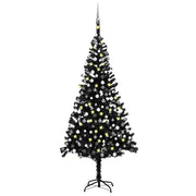 kunstigt juletræ med lys og kuglesæt 240 cm PVC sort