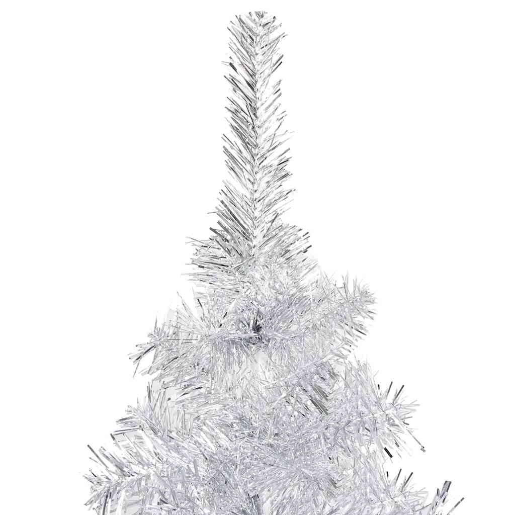 kunstigt juletræ med lys og kuglesæt 120 cm PET sølvfarvet