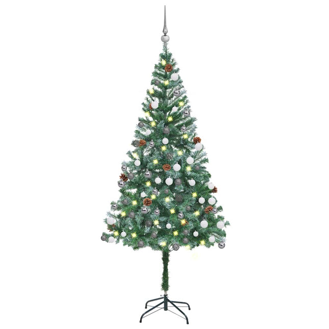 juletræ med lys + julekugler og grankogler 180 cm