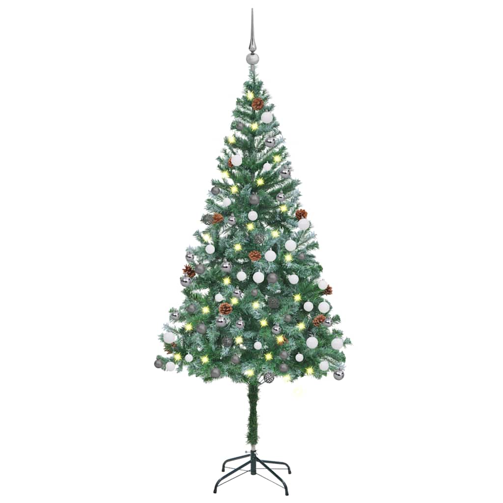 juletræ med lys + julekugler og grankogler 180 cm