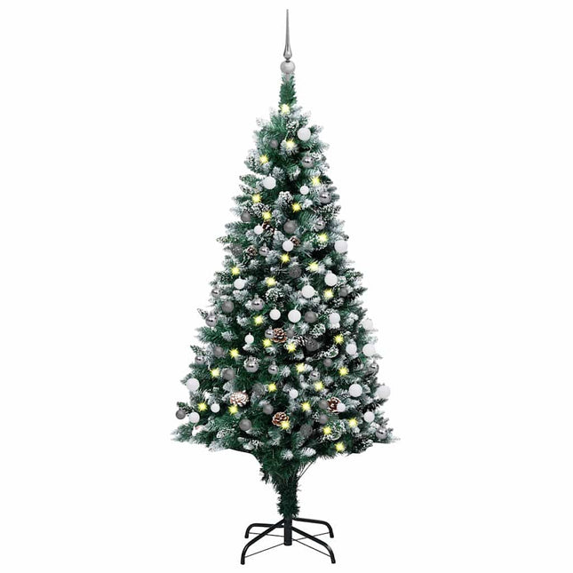 kunstigt juletræ med LED og kuglesæt og fyrrekogler 180 cm