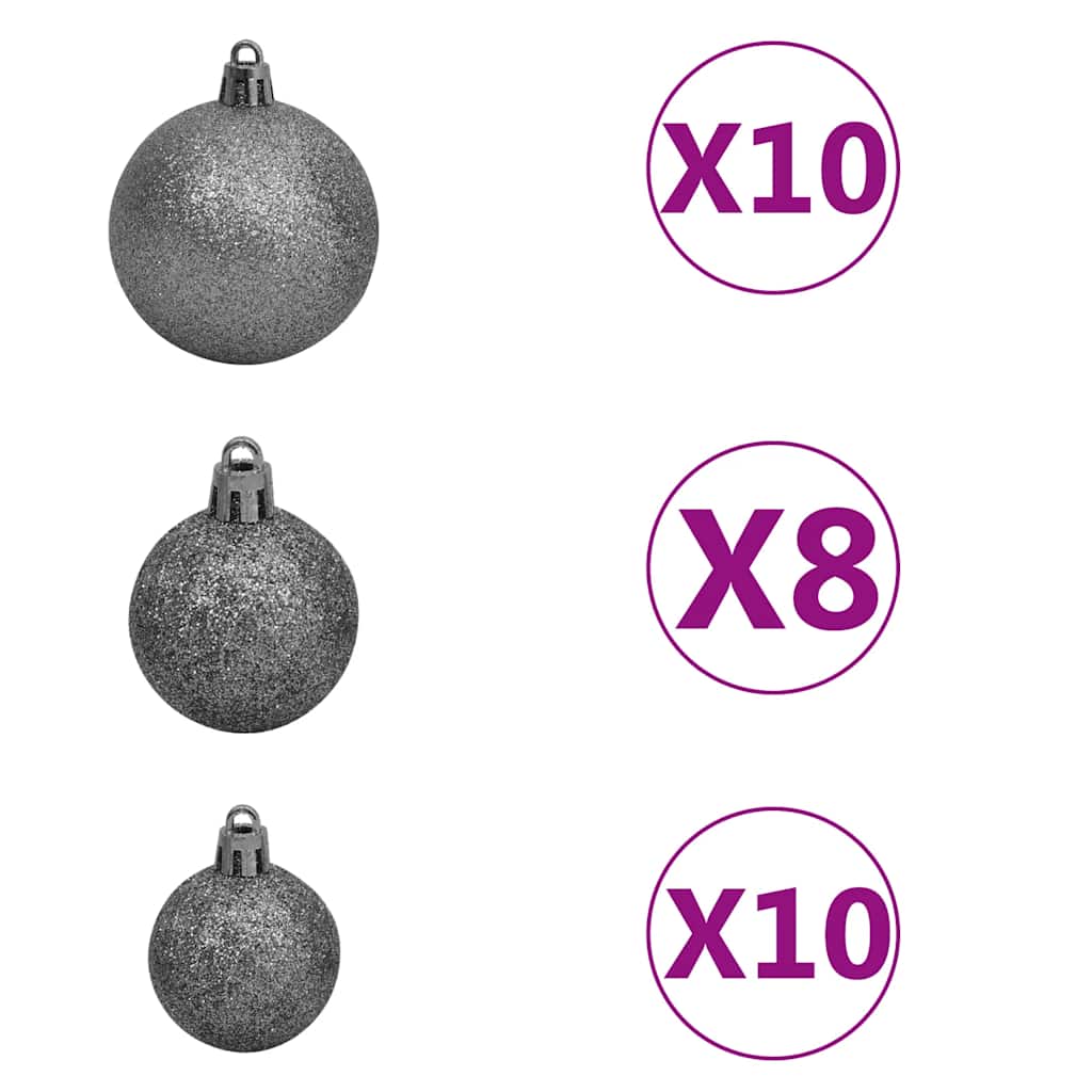 kunstigt juletræ med LED og kuglesæt og fyrrekogler 210 cm
