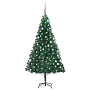 kunstigt juletræ med lys og kuglesæt 180 cm PVC grøn