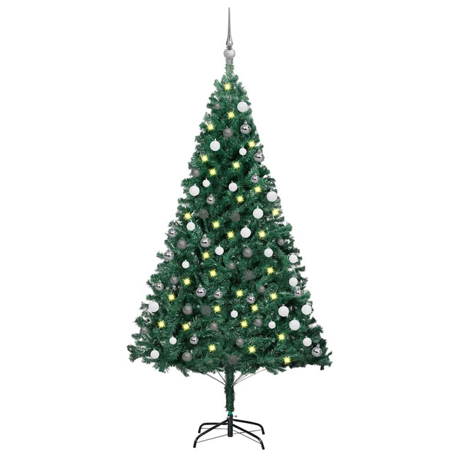 kunstigt juletræ med lys og kuglesæt 180 cm PVC grøn
