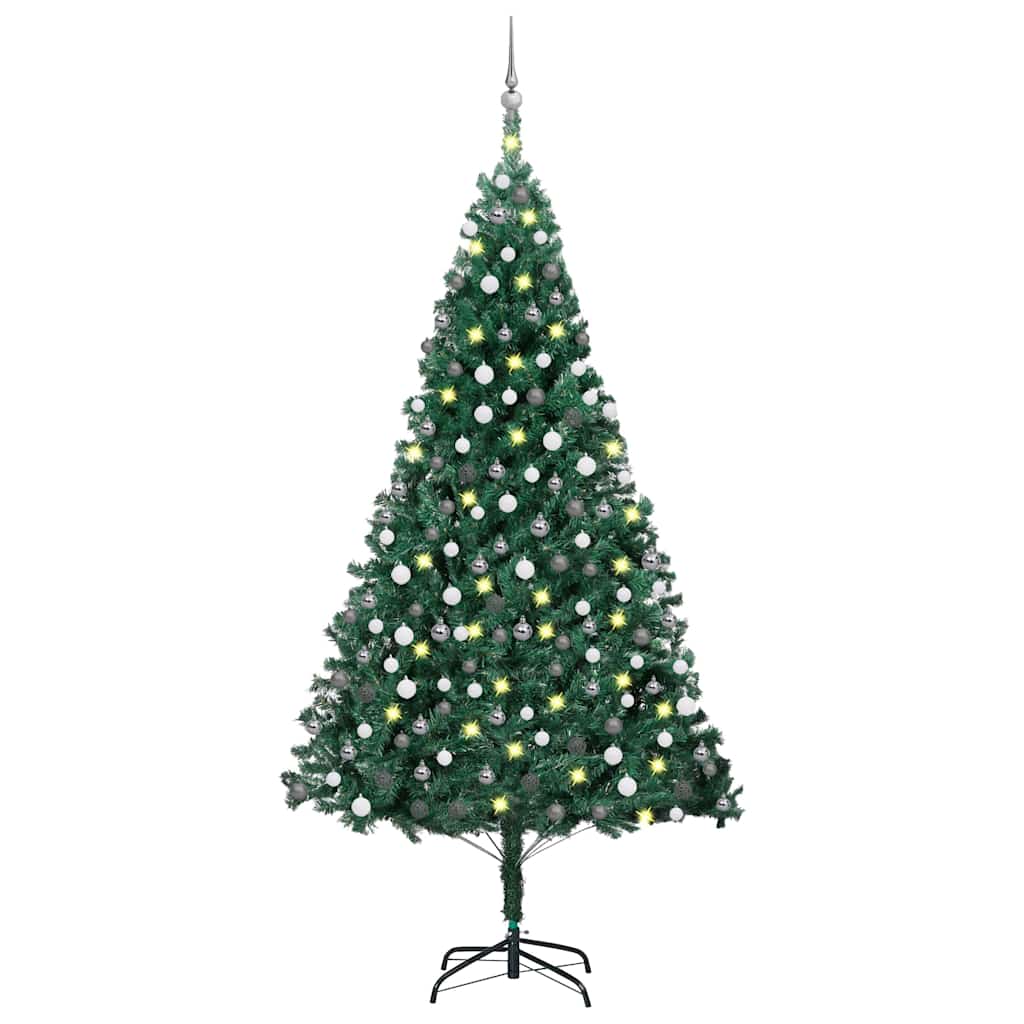 kunstigt juletræ med lys og kuglesæt 210 cm PVC grøn