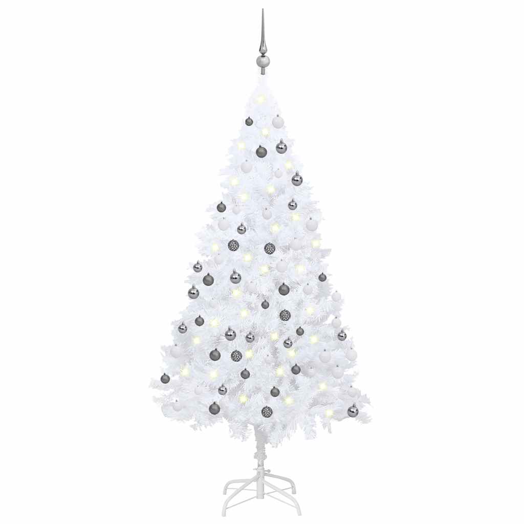 kunstigt juletræ med lys og kuglesæt 120 cm PVC hvid