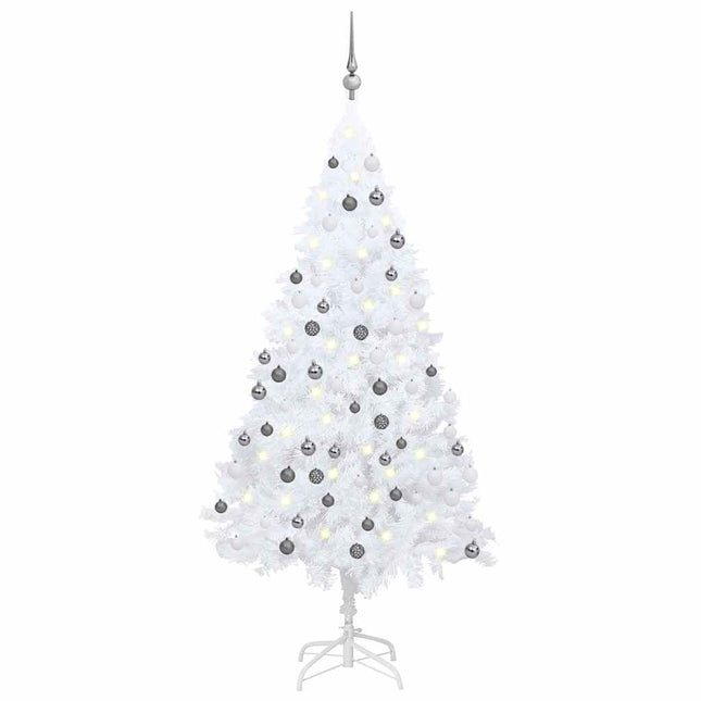 kunstigt juletræ med lys og kuglesæt 150 cm PVC hvid