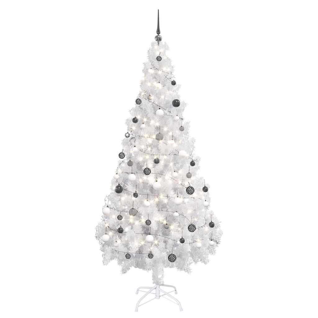 kunstigt juletræ med lys og kuglesæt 180 cm PVC hvid