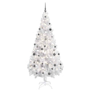 kunstigt juletræ med lys og kuglesæt 180 cm PVC hvid