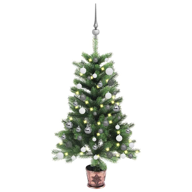 kunstigt juletræ med lys og kuglesæt 65 cm grøn