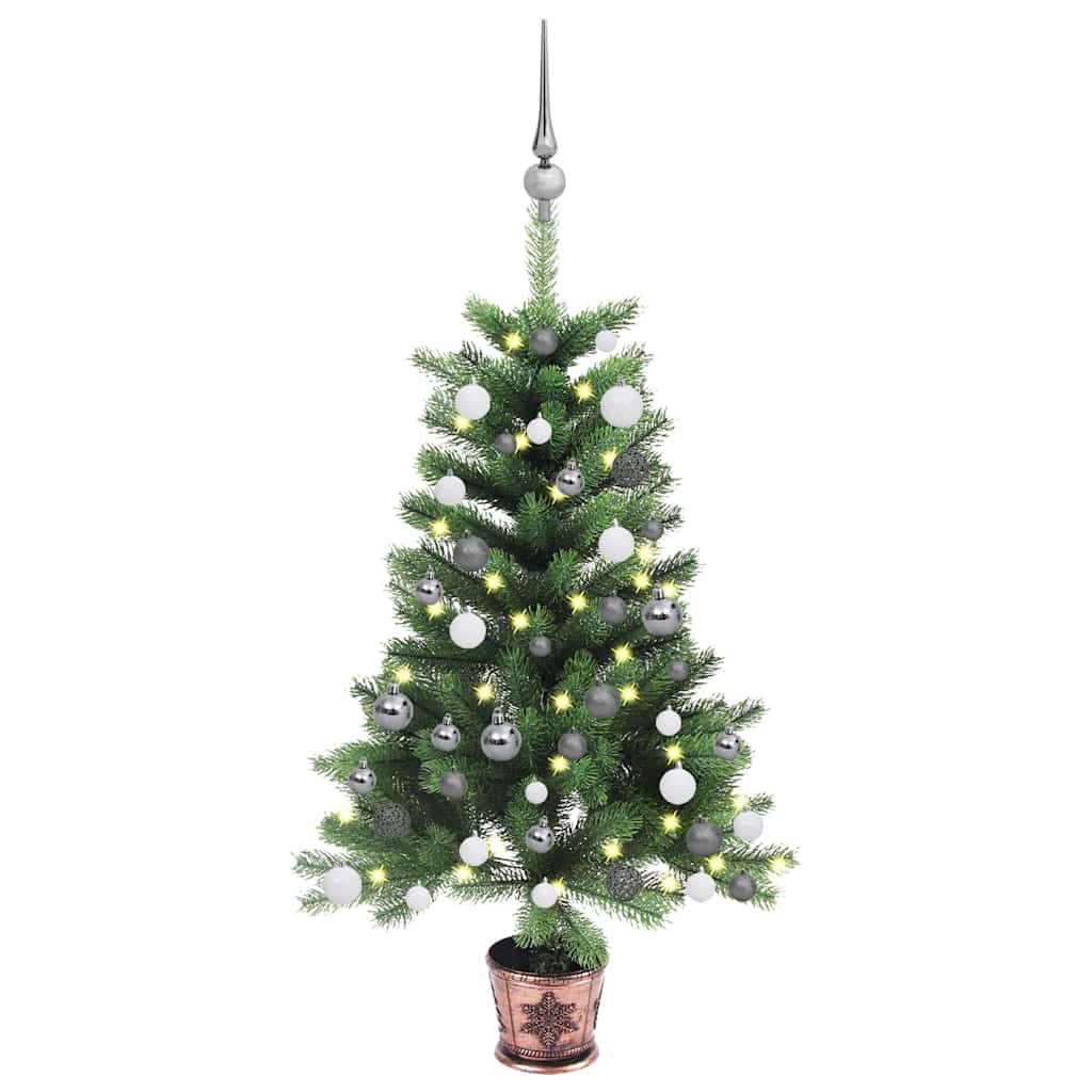 kunstigt juletræ med lys og kuglesæt 90 cm grøn
