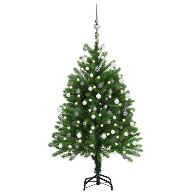 kunstigt juletræ med lys og kuglesæt 120 cm grøn