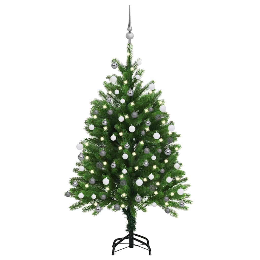 kunstigt juletræ med lys og kuglesæt 120 cm grøn