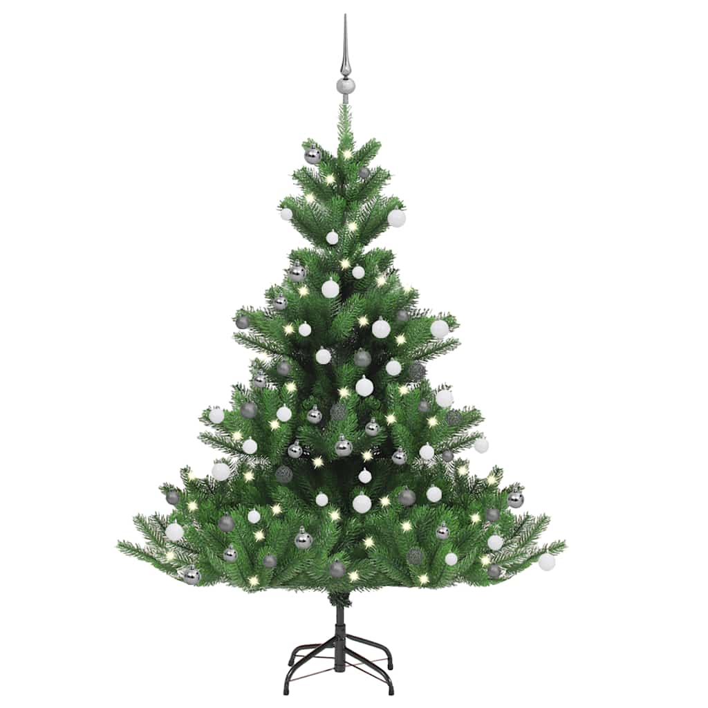 kunstigt juletræ nordmannsgran LED og kuglesæt 150 cm grøn