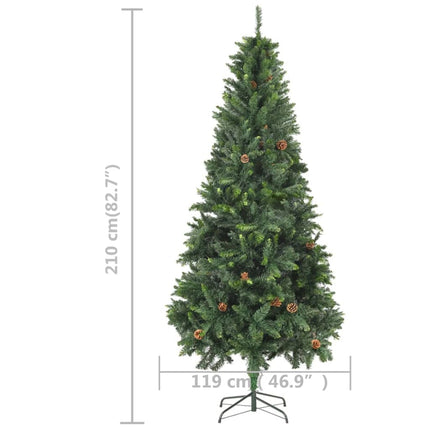 kunstigt juletræ med lys og grankogler 210 cm grøn