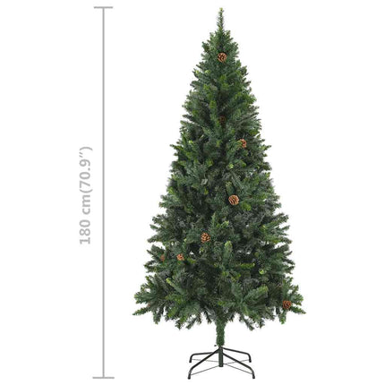juletræ med sne + lys + julekugler og grankogler 180 cm
