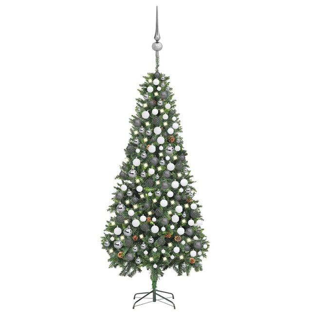 juletræ med lys + julekugler og grankogler 210 cm