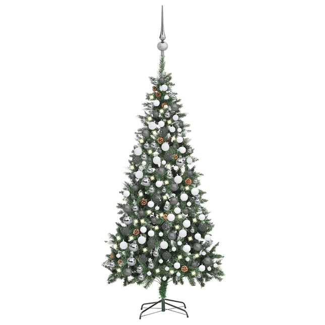 juletræ med lys + julekugler og grankogler 210 cm