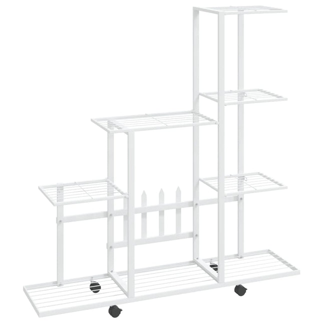 blomsterstativ med hjul 94,5x25x92,5 cm metal hvid