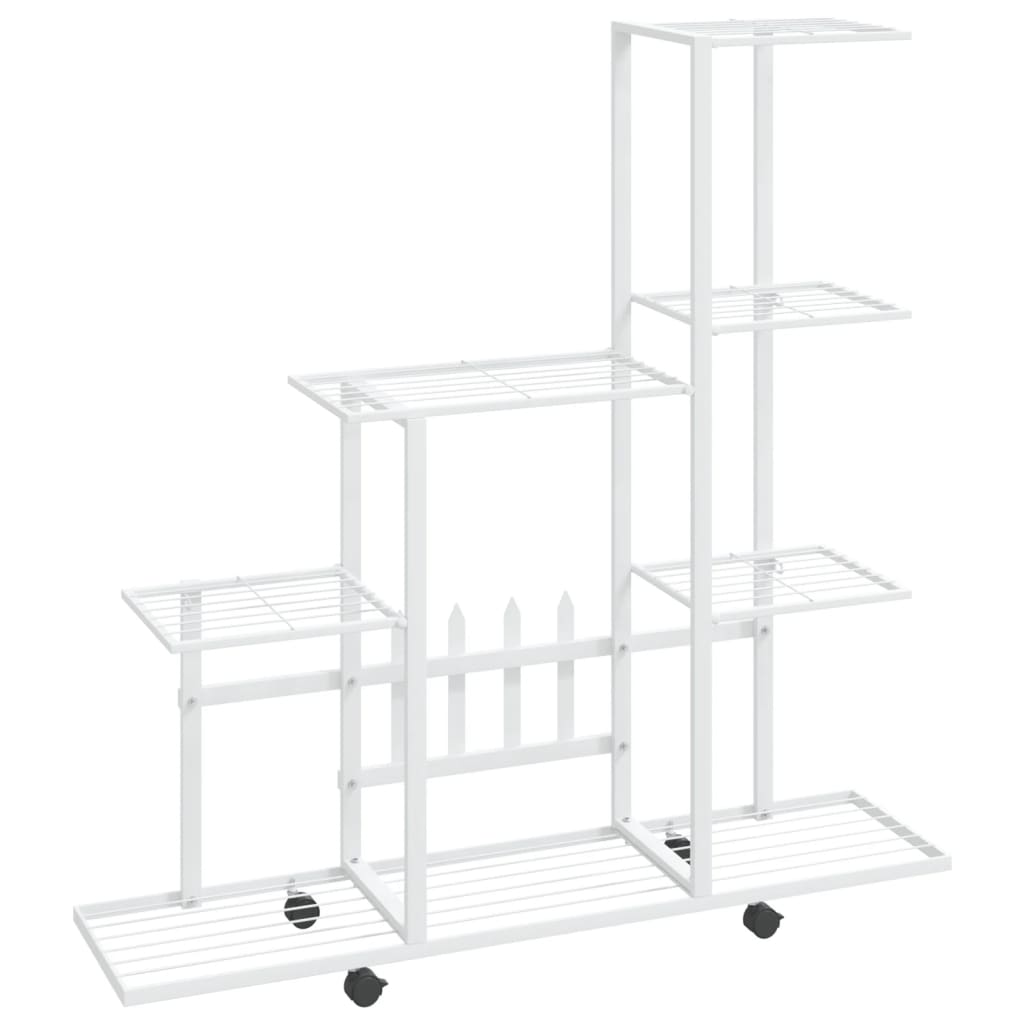 blomsterstativ med hjul 94,5x25x92,5 cm metal hvid