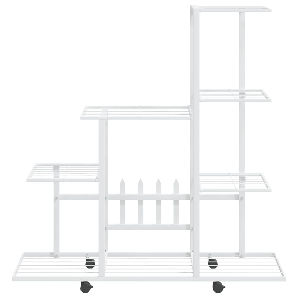 blomsterstativ med hjul 94,5x25x92,5 cm metal hvid