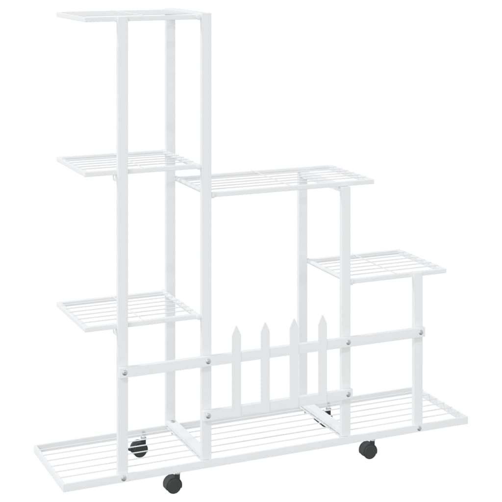 blomsterstativ med hjul 94,5x25x92,5 cm metal hvid
