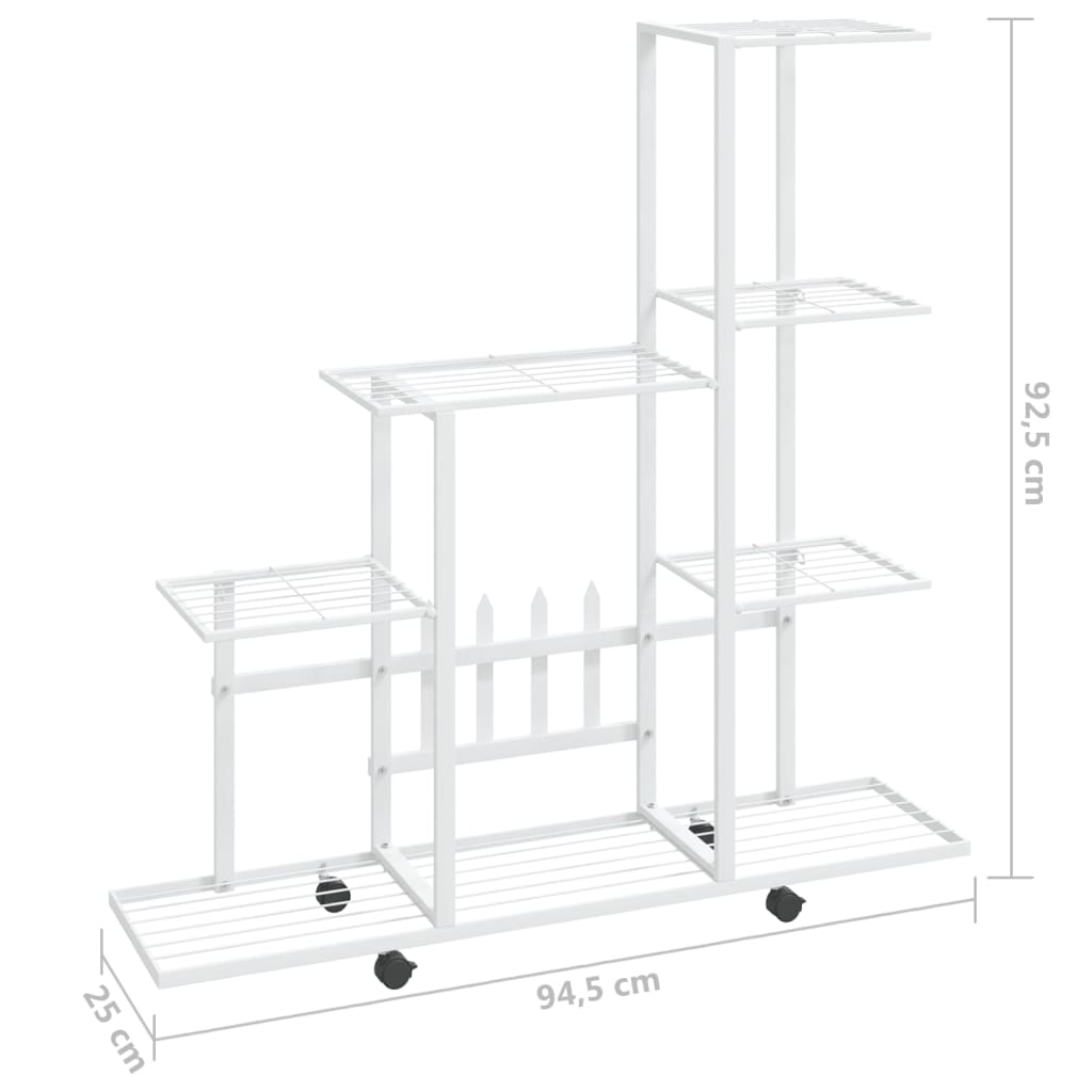 blomsterstativ med hjul 94,5x25x92,5 cm metal hvid