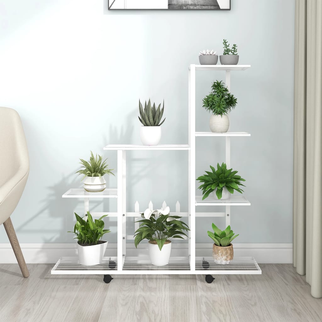 blomsterstativ med hjul 94,5x25x92,5 cm metal hvid