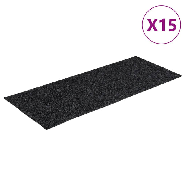 trappemåtter selvklæbende 15 stk. 60x25 cm mørkegrå rektangulære