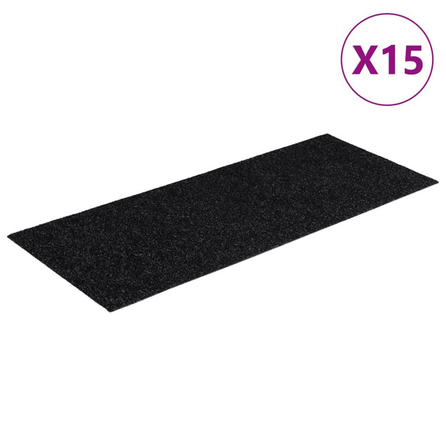 trappemåtter selvklæbende 15 stk. 60x25 cm sorte rektangulære