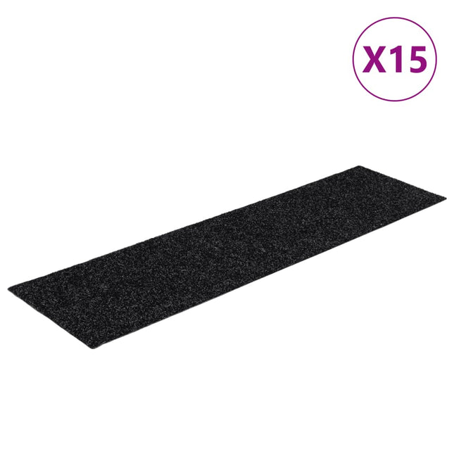 trappemåtter selvklæbende 15 stk. 76x20 cm sorte rektangulære