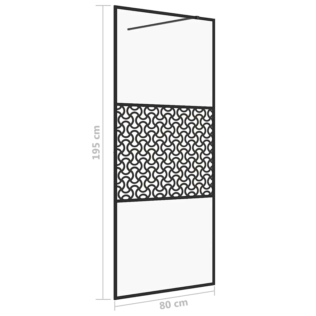 brusevæg 80x195 cm klart sikkerhedsglas sort