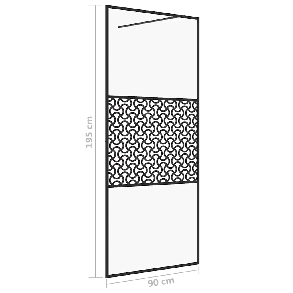 brusevæg 90x195 cm klart sikkerhedsglas sort