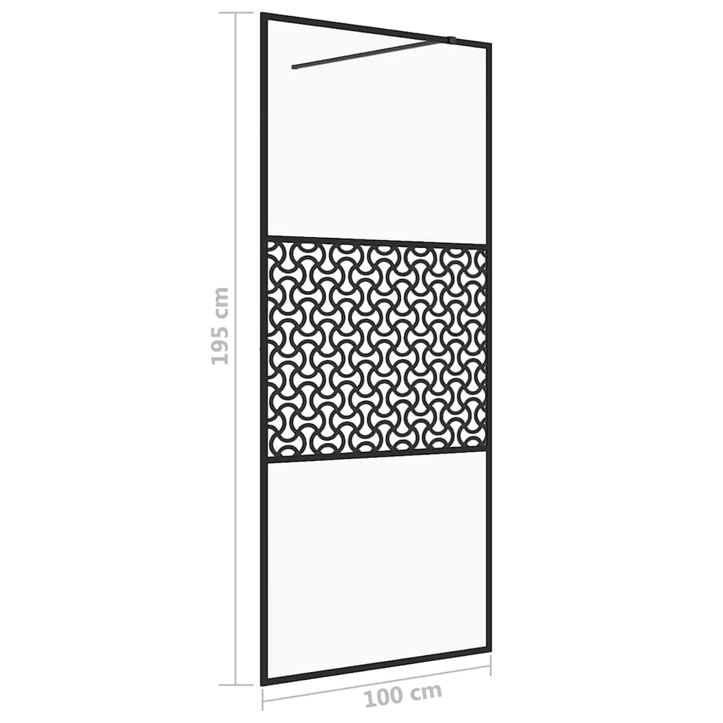 brusevæg 100x195 cm klart sikkerhedsglas sort