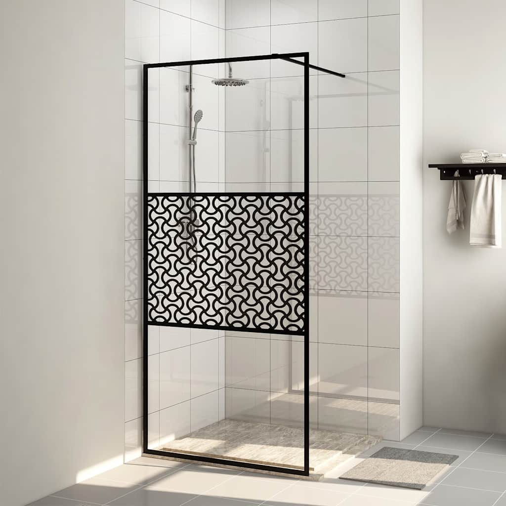 brusevæg 100x195 cm klart sikkerhedsglas sort