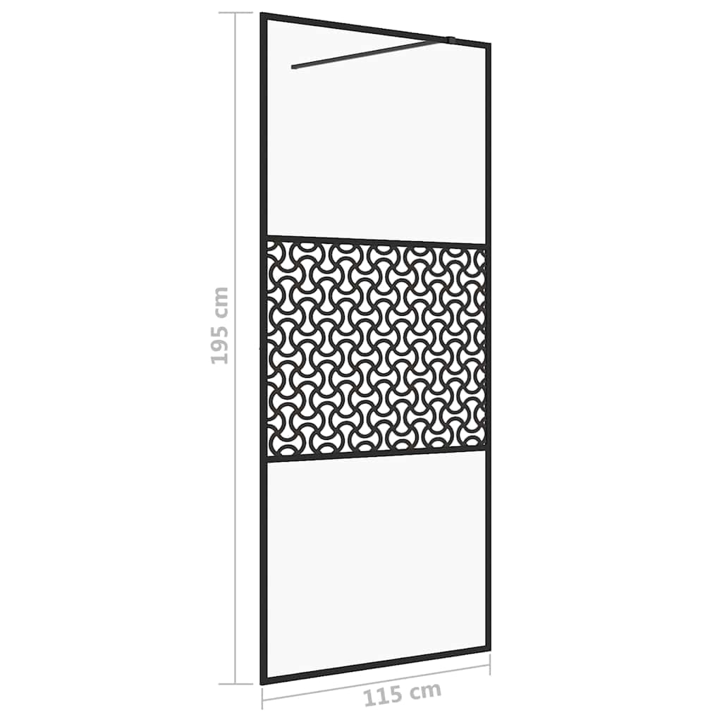 brusevæg 115x195 cm klart sikkerhedsglas sort