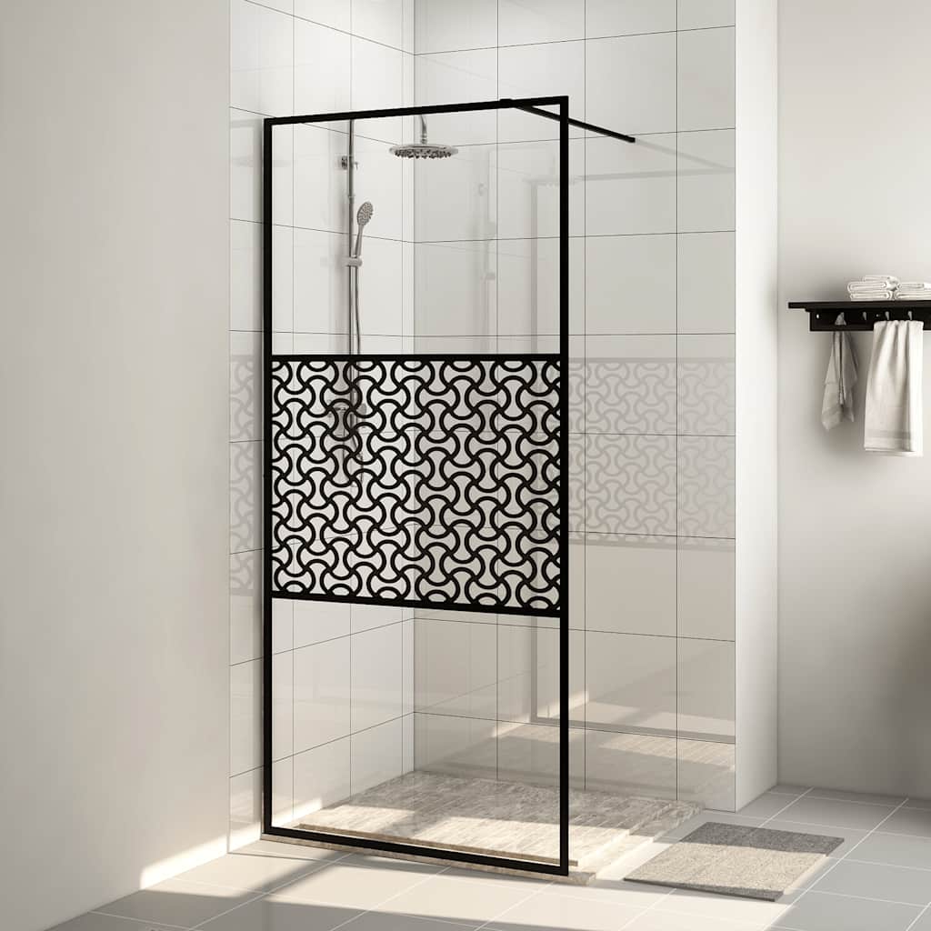 brusevæg 115x195 cm klart sikkerhedsglas sort