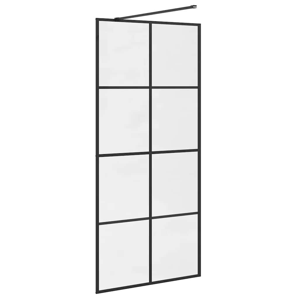 brusevæg 90x195 cm klart sikkerhedsglas sort