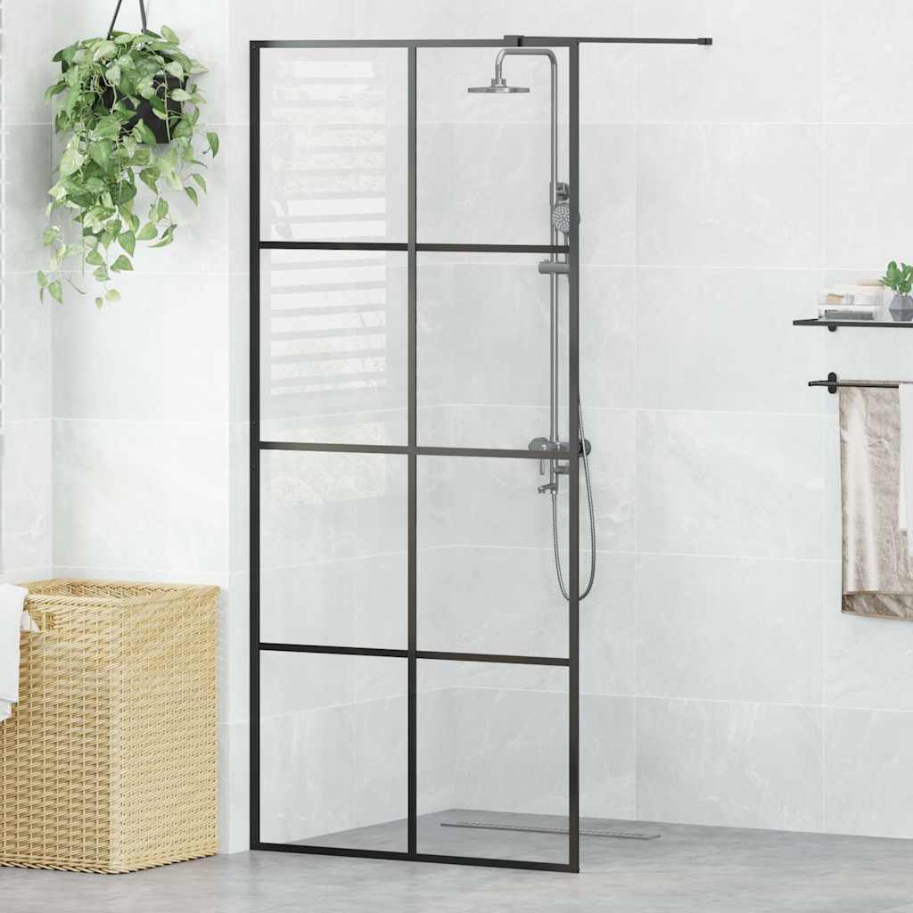 brusevæg 90x195 cm klart sikkerhedsglas sort
