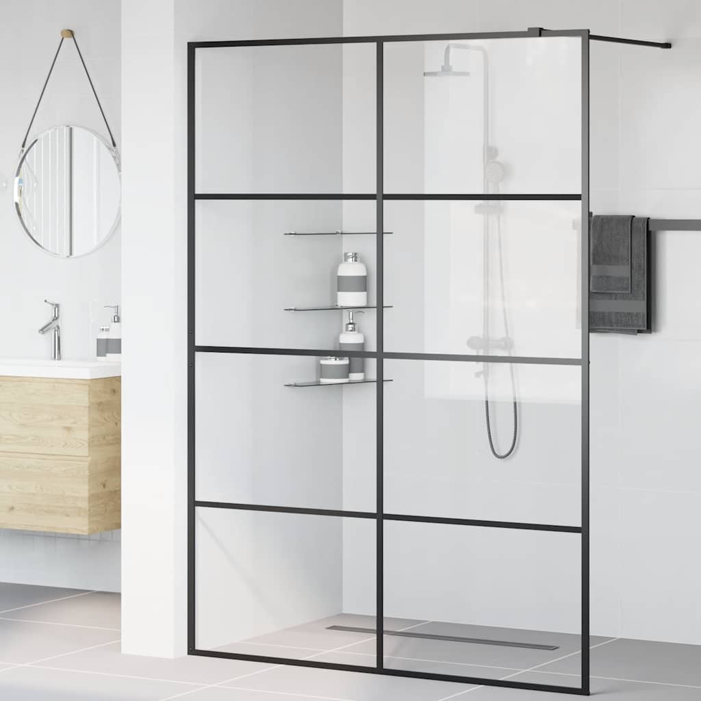 brusevæg med klart sikkerhedsglas 140x195 cm sort