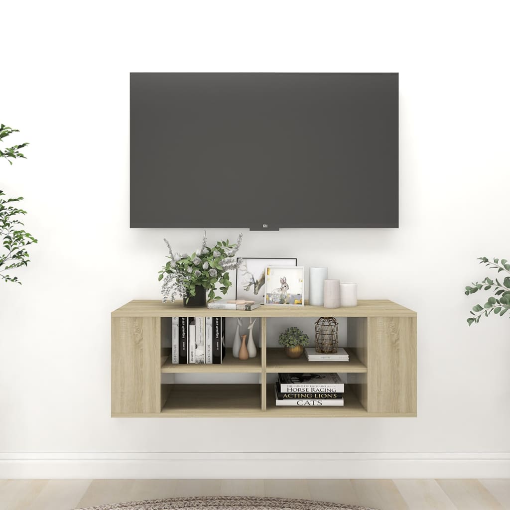 væghængt tv-bord 102x35x35 cm konstrueret træ sonoma-eg